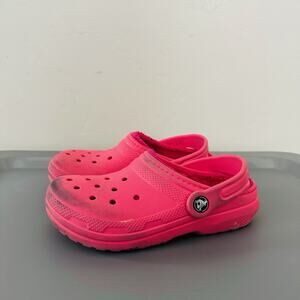 Crocs Hot Pink Fur Lined Slip On Clogs Kids Size 2